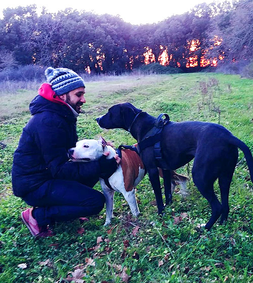 l'educatore cinofilo Marco Zongoli con due cani
